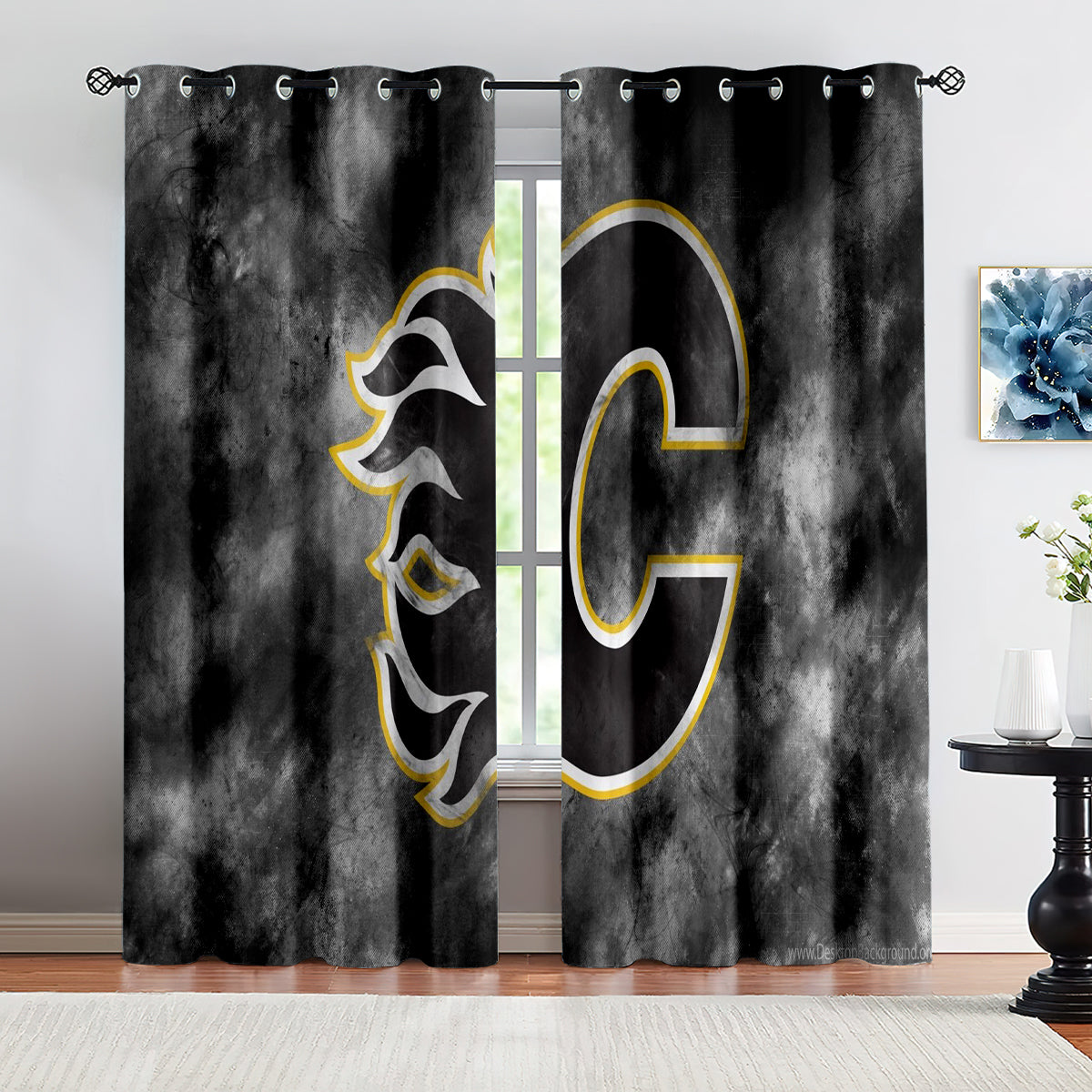 Calgary Flames Hockey League Blackout Curtains Drapes For Window Treatment Set