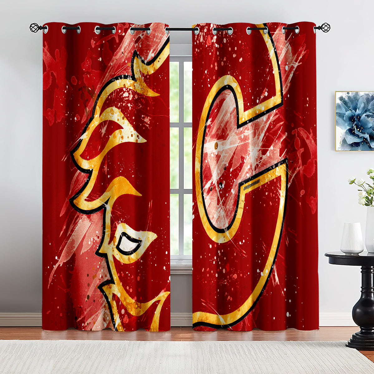 Calgary Flames Hockey League Blackout Curtains Drapes For Window Treatment Set