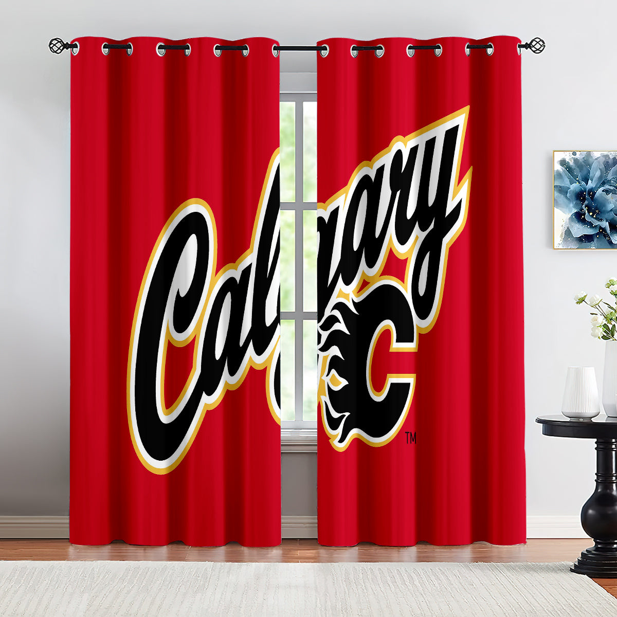 Calgary Flames Hockey League Blackout Curtains Drapes For Window Treatment Set