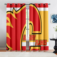 Calgary Flames Hockey League Blackout Curtains Drapes For Window Treatment Set