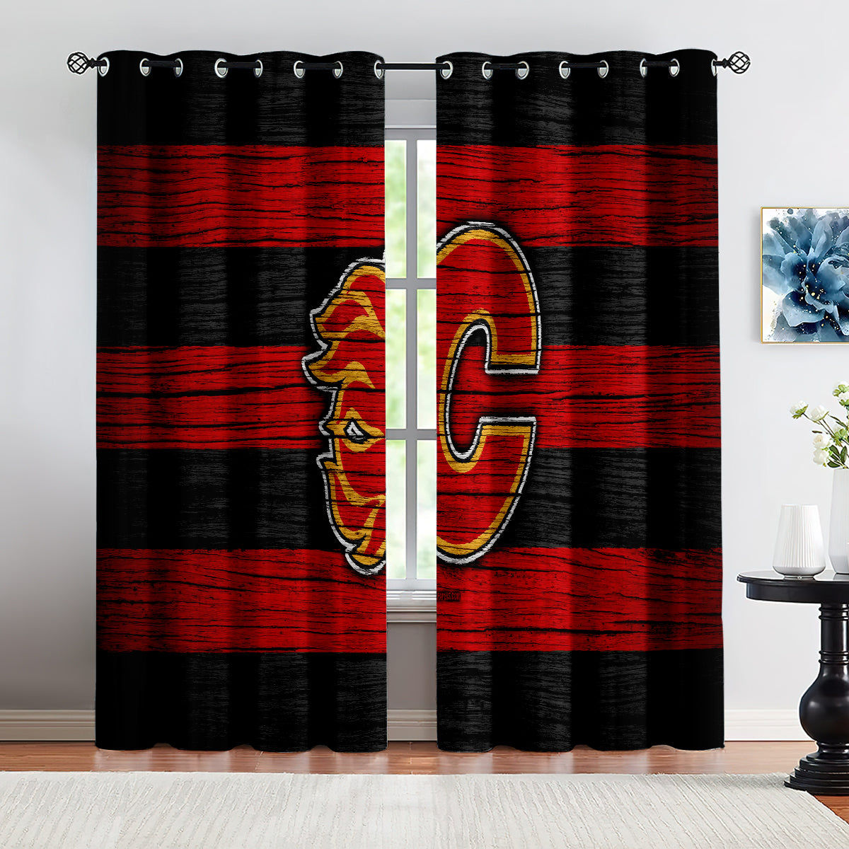 Calgary Flames Hockey League Blackout Curtains Drapes For Window Treatment Set