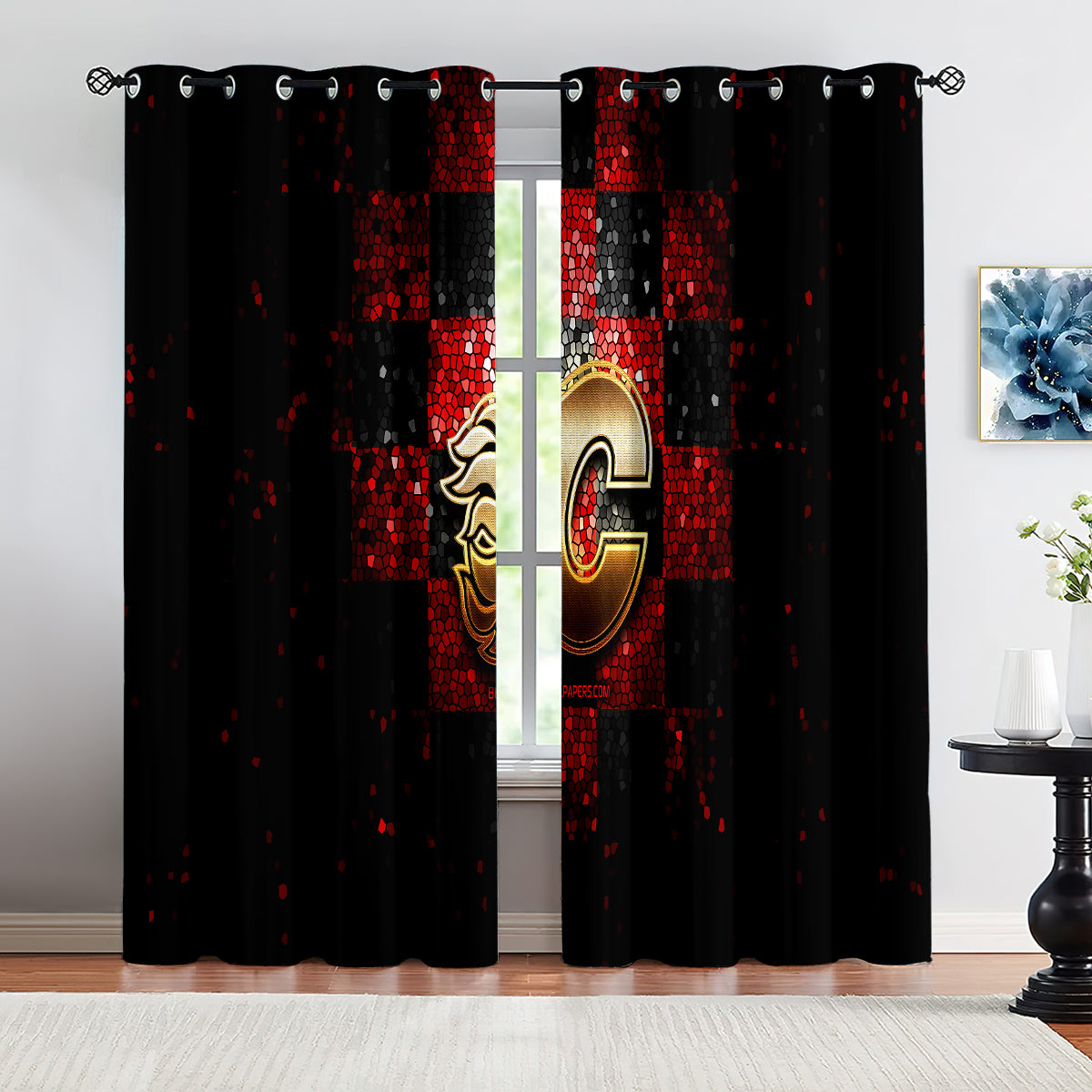 Calgary Flames Hockey League Blackout Curtains Drapes For Window Treatment Set