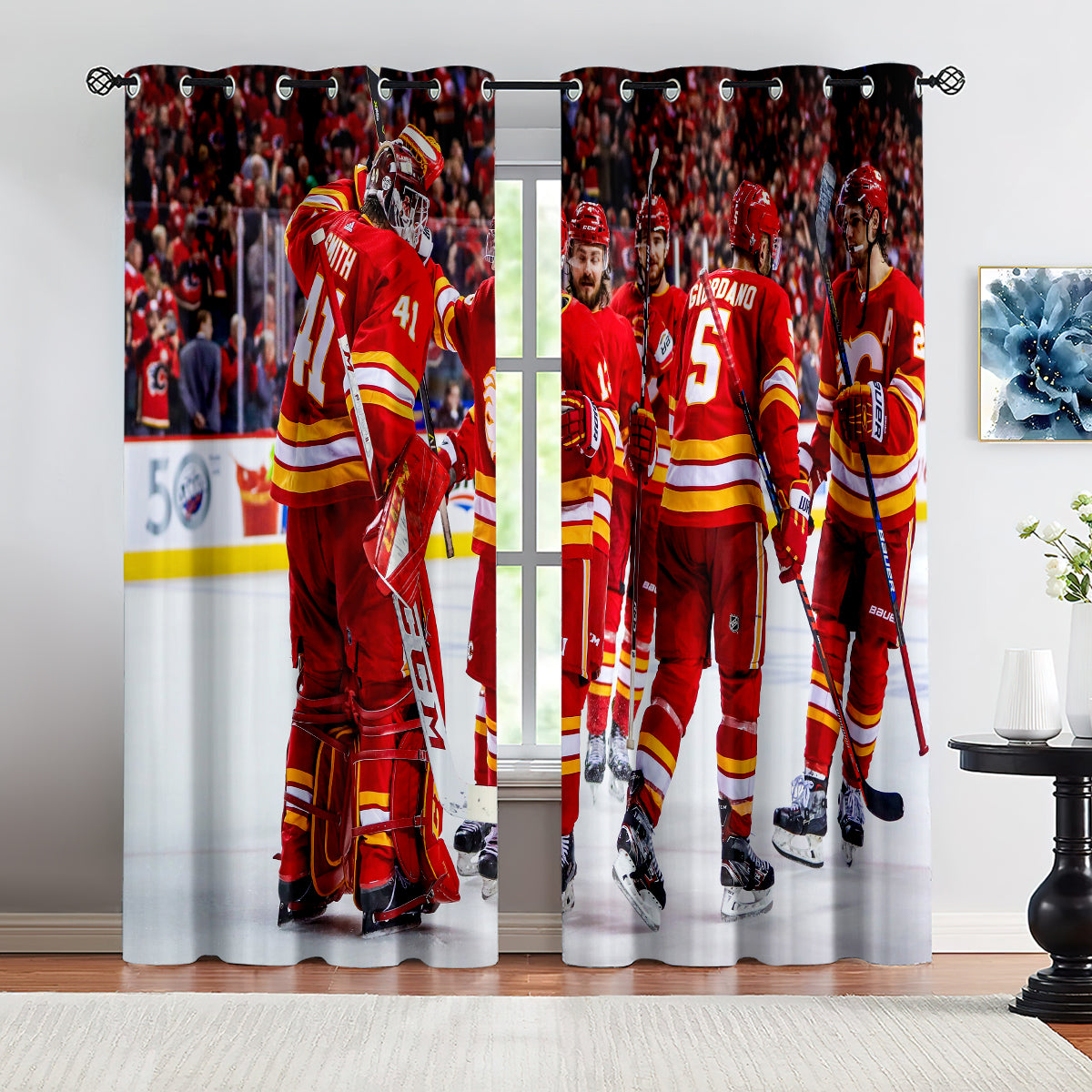 Calgary Flames Hockey League Blackout Curtains Drapes For Window Treatment Set