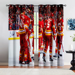 Calgary Flames Hockey League Blackout Curtains Drapes For Window Treatment Set