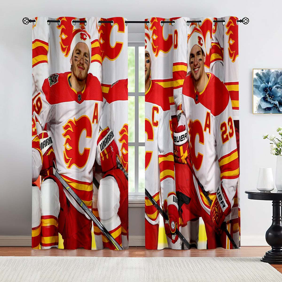 Calgary Flames Hockey League Blackout Curtains Drapes For Window Treatment Set