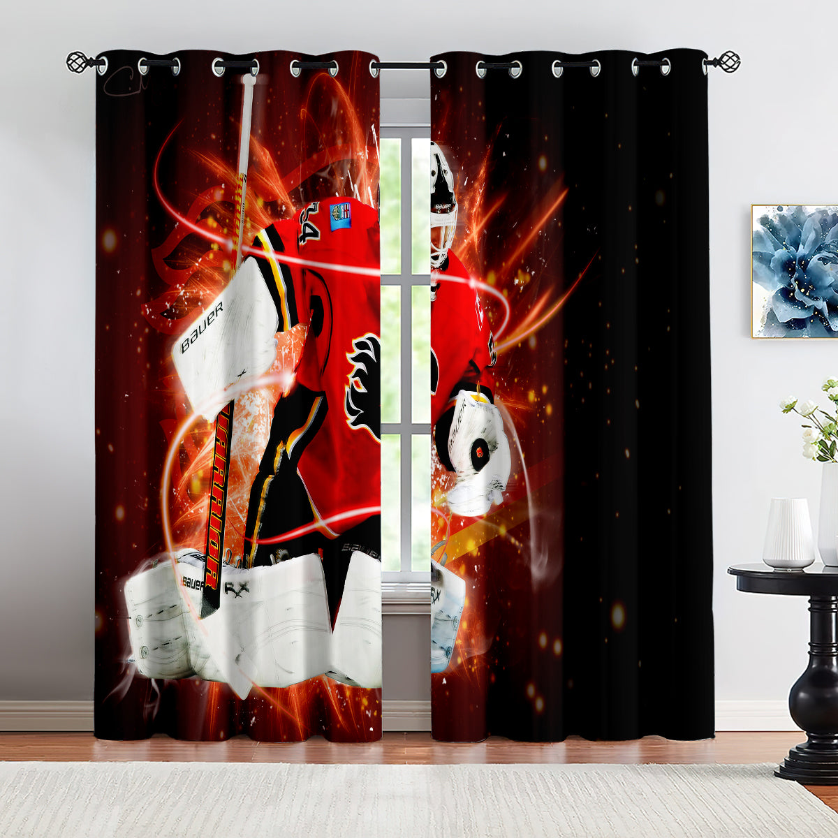 Calgary Flames Hockey League Blackout Curtains Drapes For Window Treatment Set