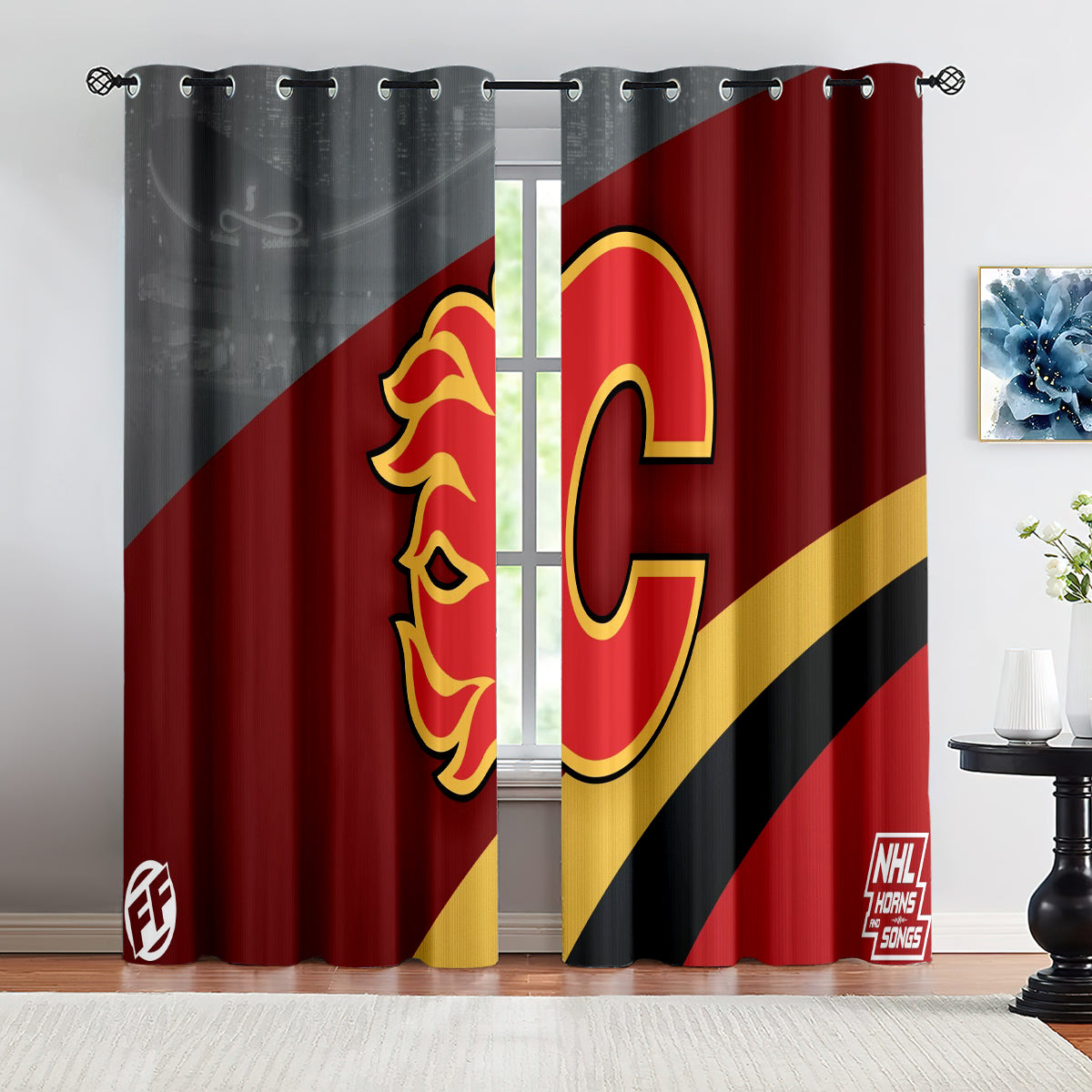 Calgary Flames Hockey League Blackout Curtains Drapes For Window Treatment Set