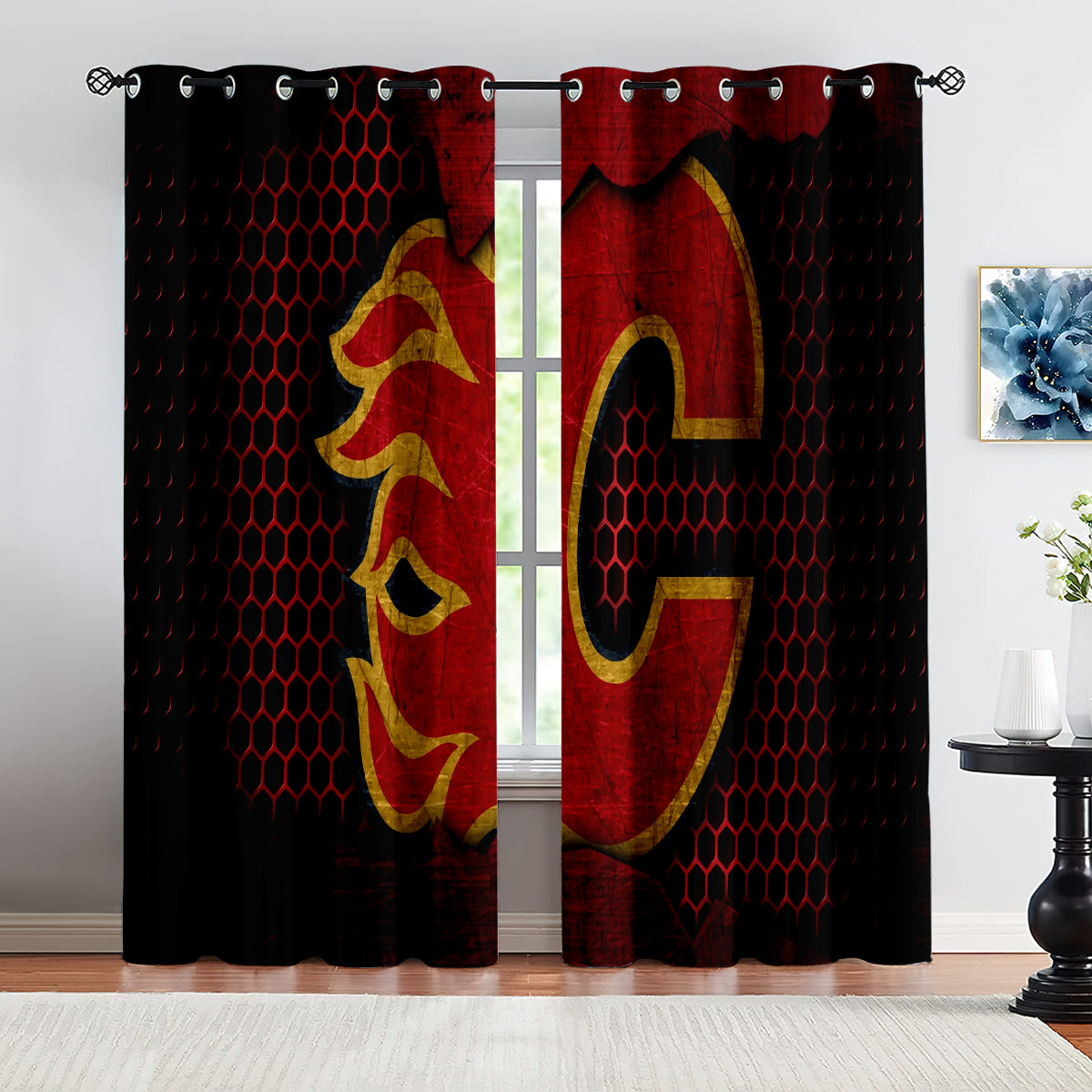 Calgary Flames Hockey League Blackout Curtains Drapes For Window Treatment Set