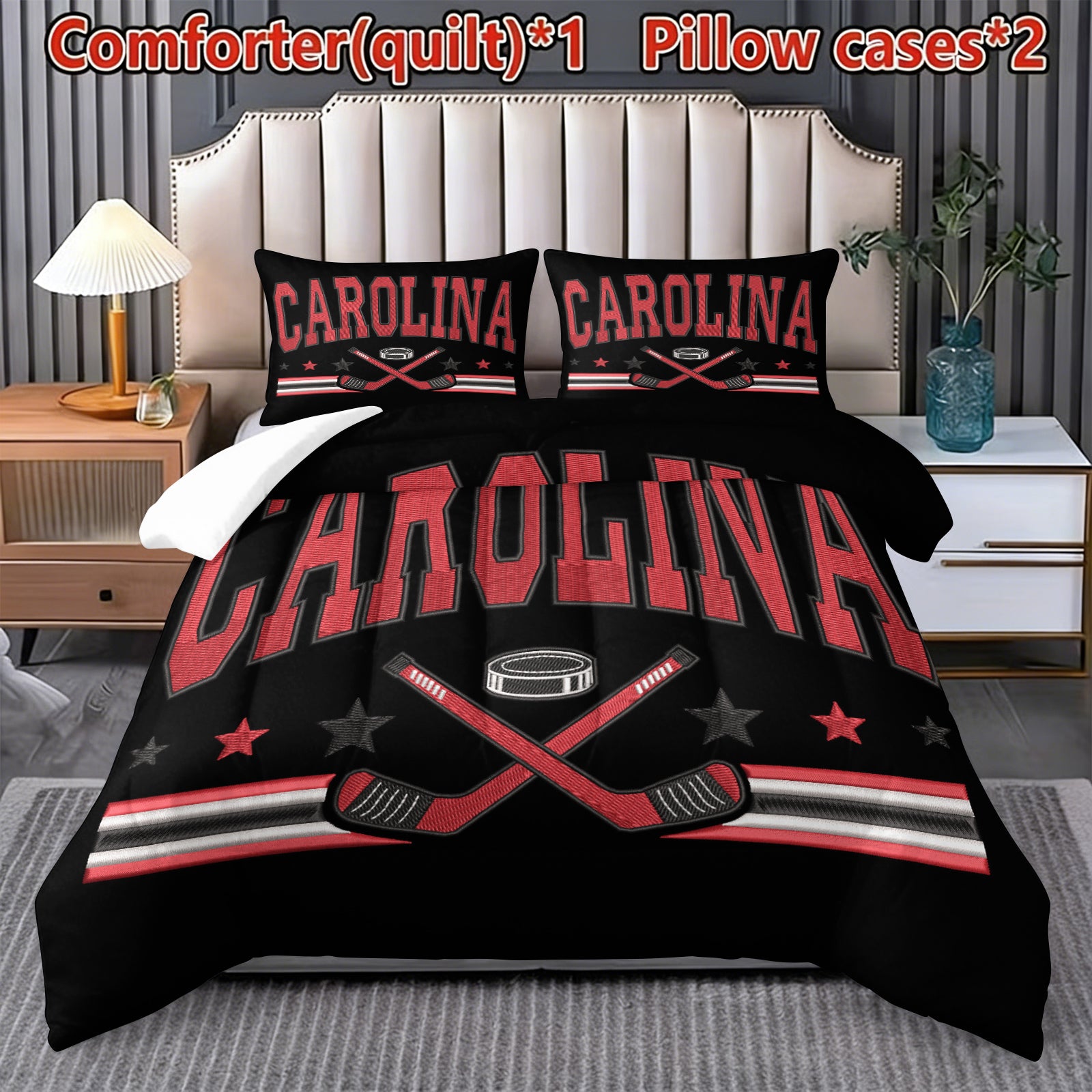 Carolina Hurricanes Hockey League Comforter Pillowcase Sets Blanket All Season Reversible Quilted Duvet