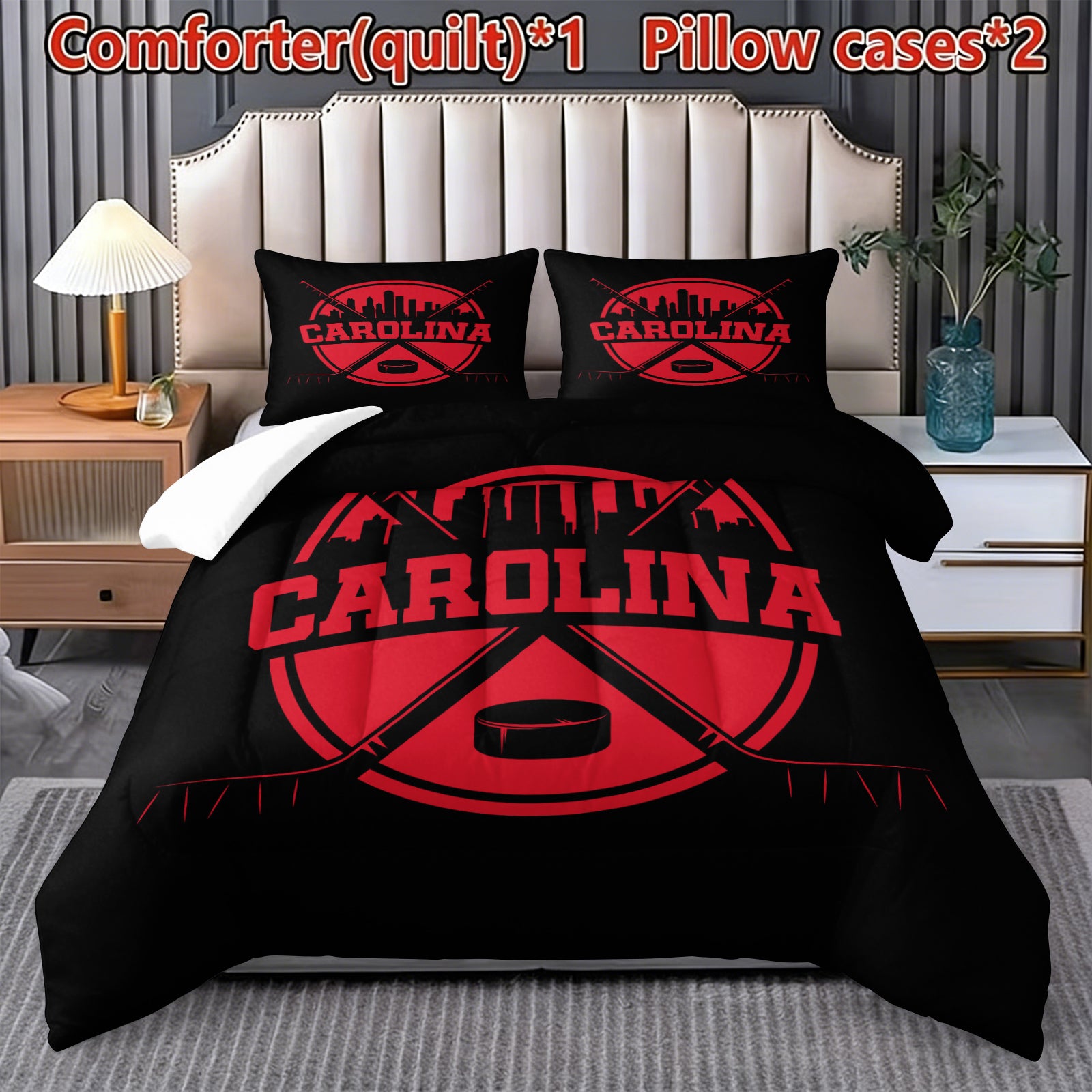 Carolina Hurricanes Hockey League Comforter Pillowcase Sets Blanket All Season Reversible Quilted Duvet