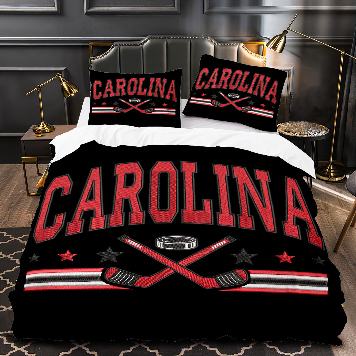 Carolina Hurricanes Hockey Duvet Cover Quilt Case Pillowcase Bedding Set Without Filler