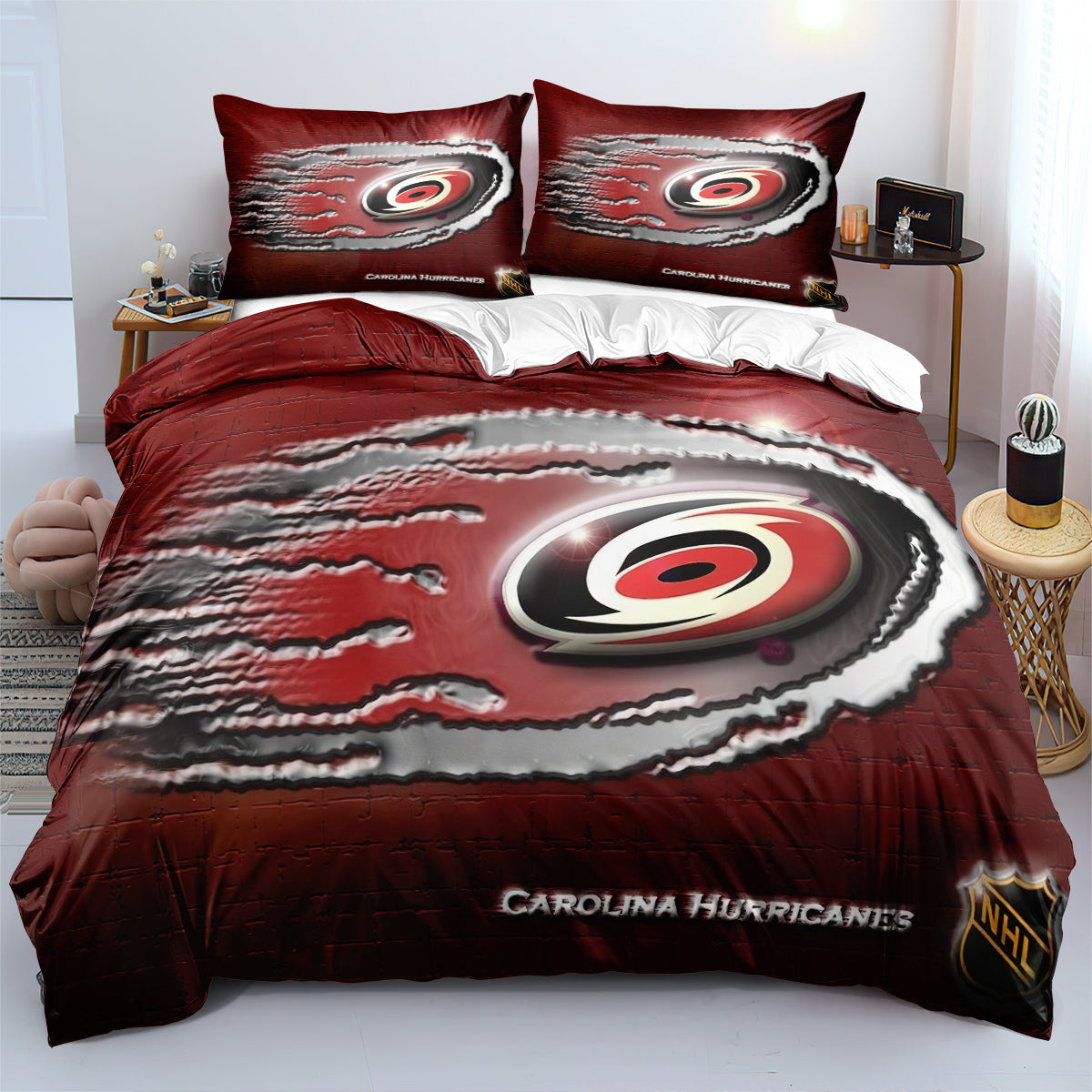 Carolina Hurricanes Hockey League Duvet Cover Quilt Case Pillowcase