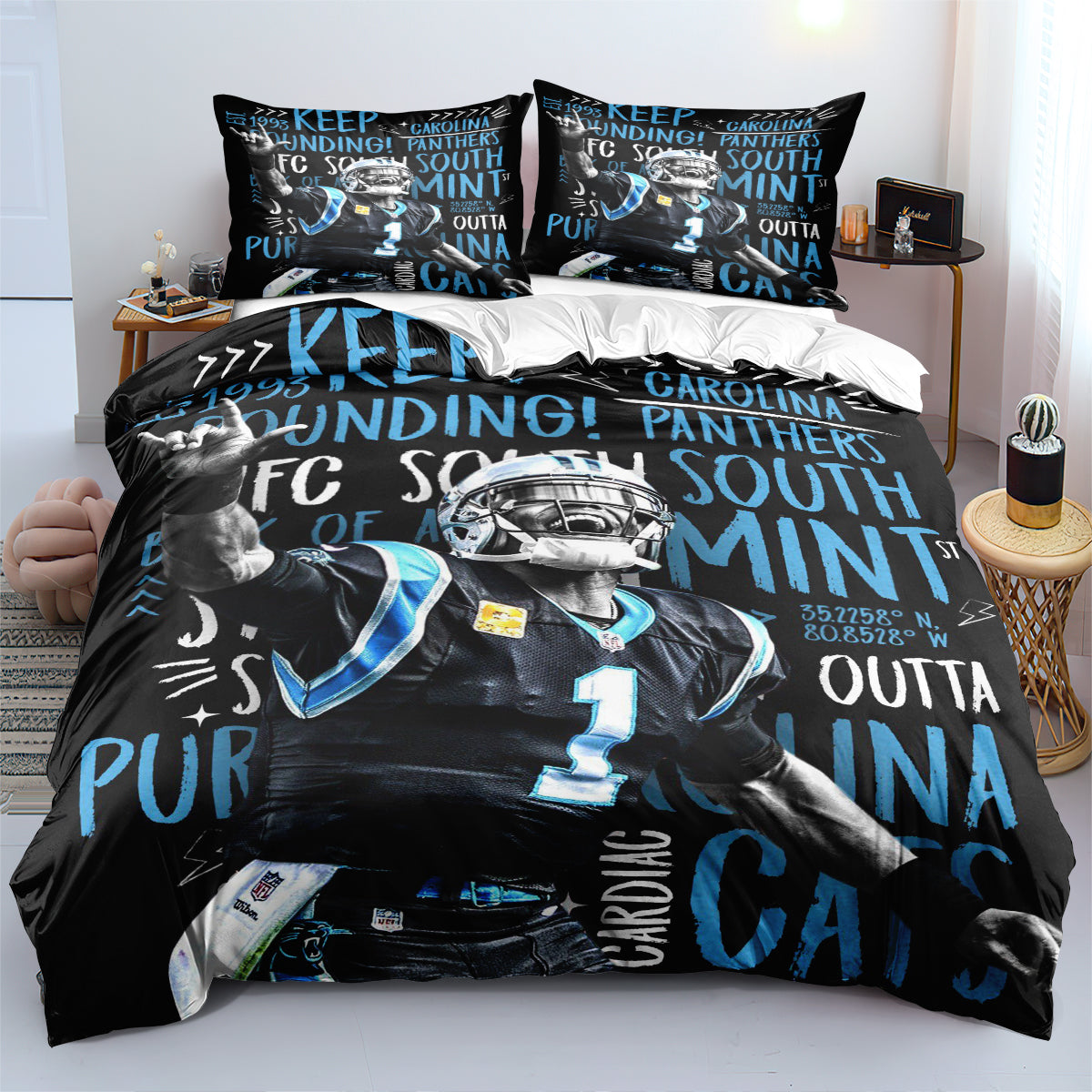 Carolina Panthers Football League Duvet Cover Quilt Cover Pillowcase Bedding Set  Bedroom Decor