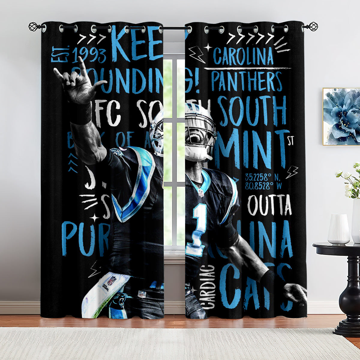 Caroline Panthers Football League Blackout Curtains Drapes for Window Treatment Set