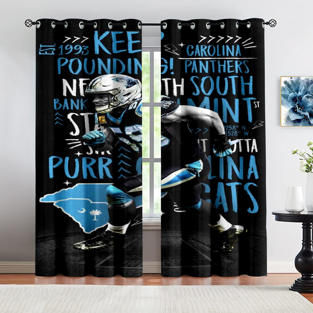 Caroline Panthers Football League Blackout Curtains Drapes for Window Treatment Set