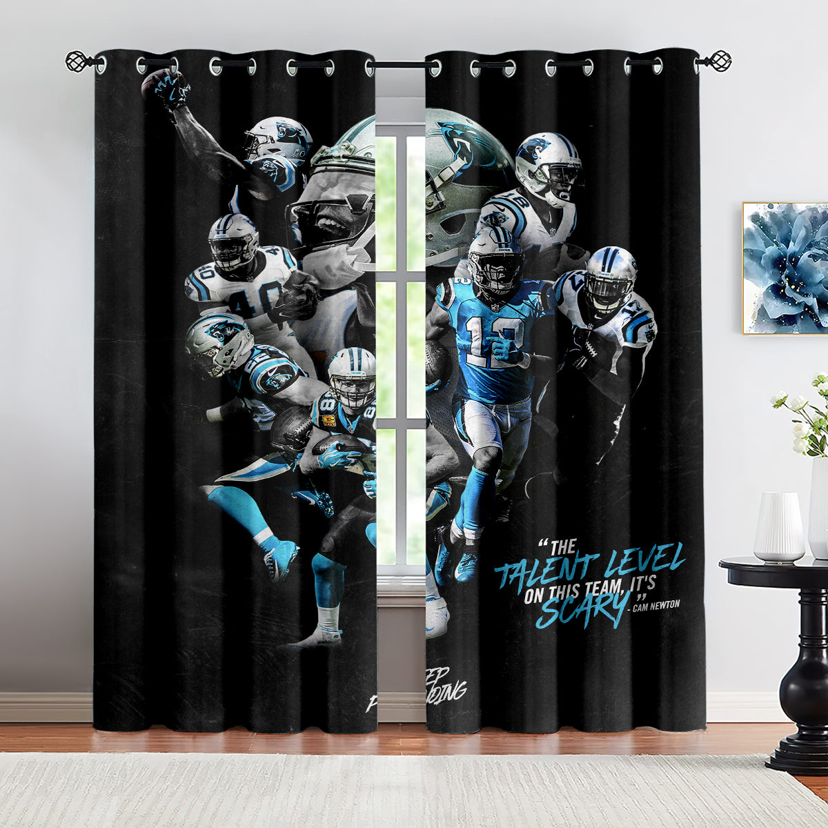 Caroline Panthers Football League Blackout Curtains Drapes for Window Treatment Set