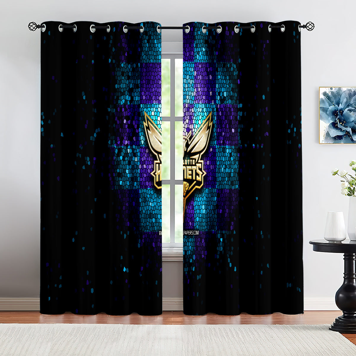 Charlotte Basketball Hornets Blackout Curtains Drapes For Window Treatment Set