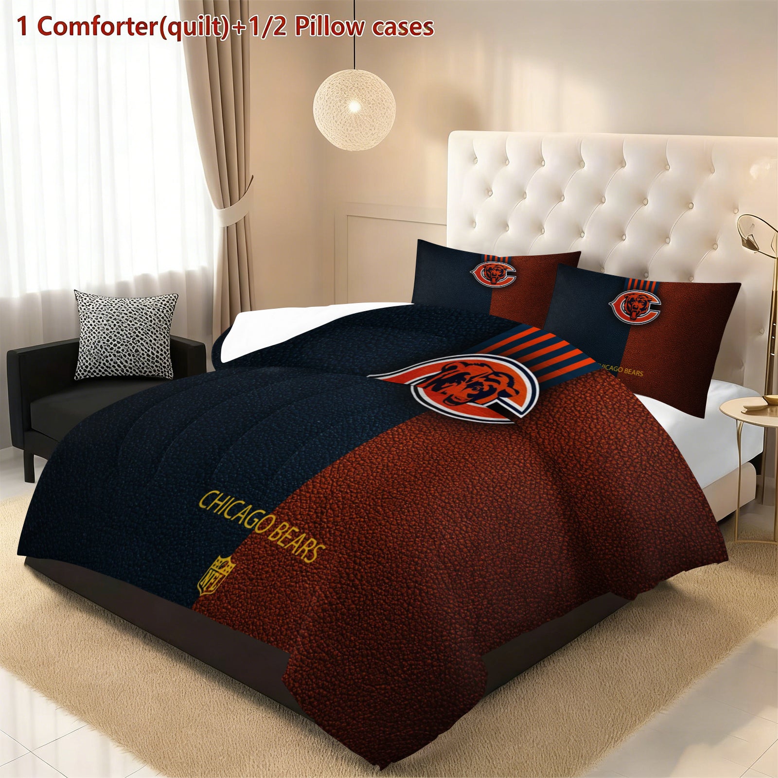 Chicago Bears Comforter Pillowcase Sets Blanket All Season Reversible Quilted Duvet