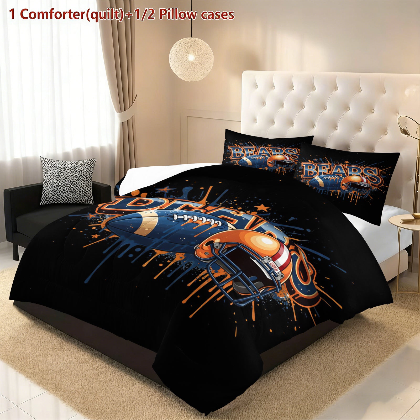 Chicago Bears Comforter Pillowcase Sets Blanket All Season Reversible Quilted Duvet