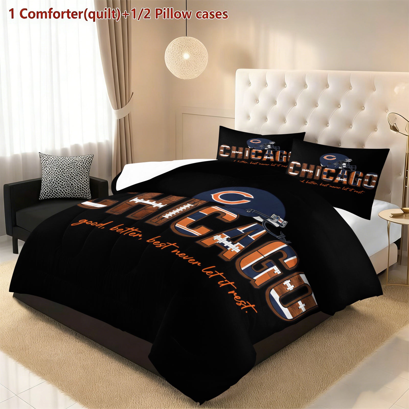 Chicago Bears Comforter Pillowcase Sets Blanket All Season Reversible Quilted Duvet