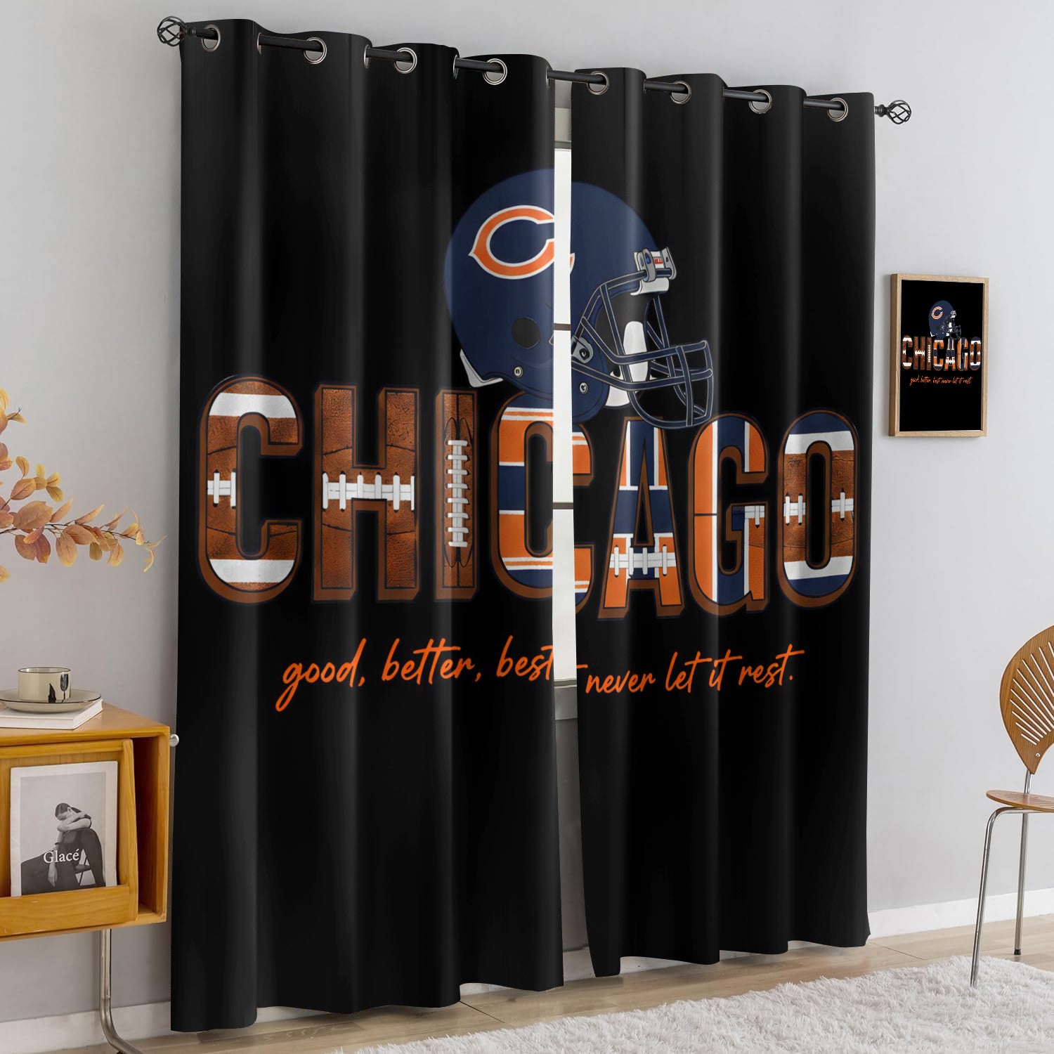 Chicago Bears Blackout Curtains Drapes For Window Treatment Set