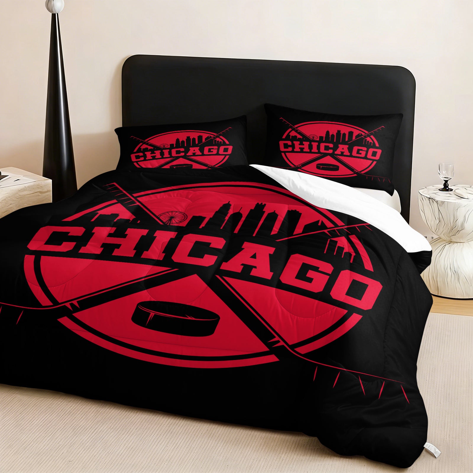 Chicago Blackhawks Hockey League Comforter Pillowcase Sets Blanket All Season Reversible Quilted Duvet