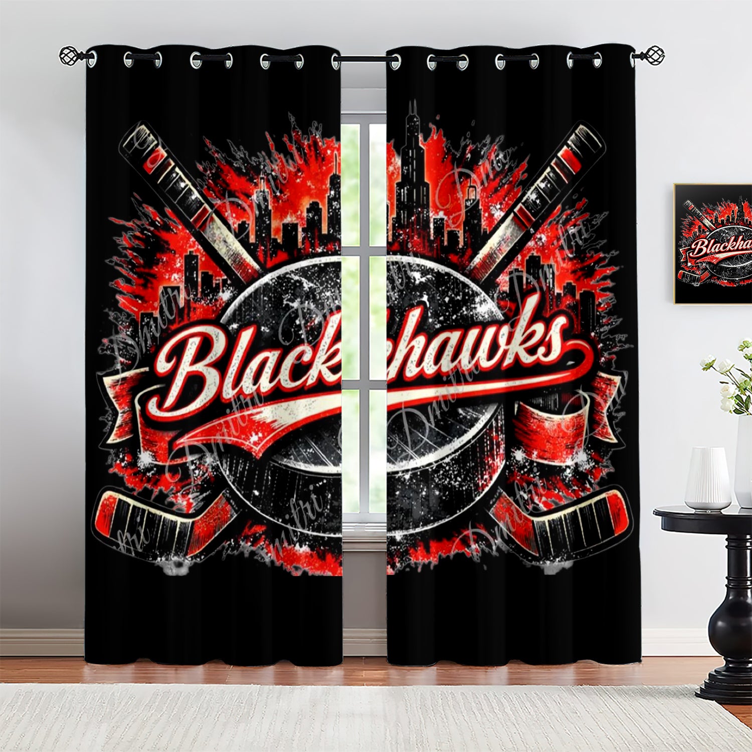 Chicago Blackhawks Blackout Curtains Drapes For Window Treatment Set