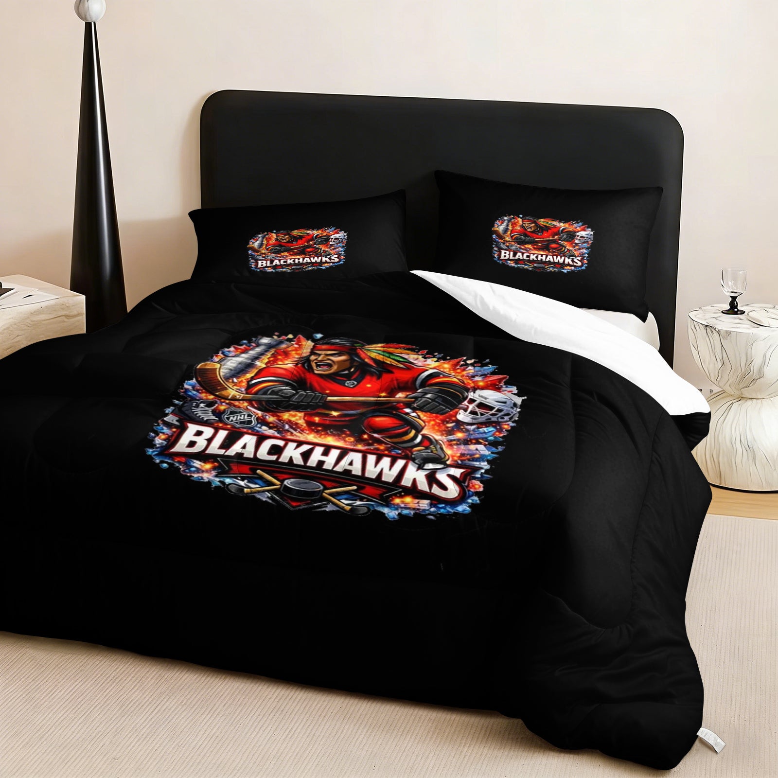 Chicago Blackhawks Hockey League Comforter Pillowcase Sets Blanket All Season Reversible Quilted Duvet