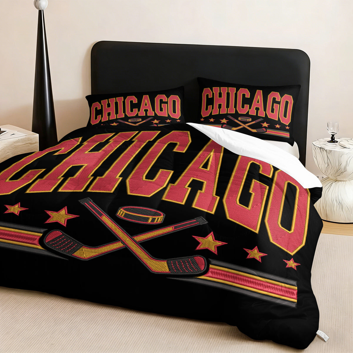 Chicago Blackhawks Hockey League Comforter Pillowcase Sets Blanket All Season Reversible Quilted Duvet