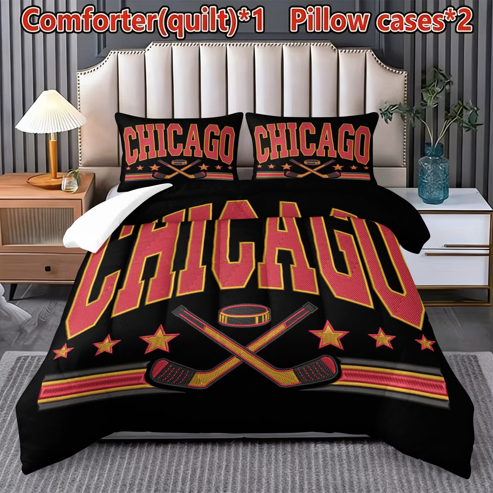 Chicago Blackhawks Hockey League Comforter Pillowcase Sets Blanket All Season Reversible Quilted Duvet