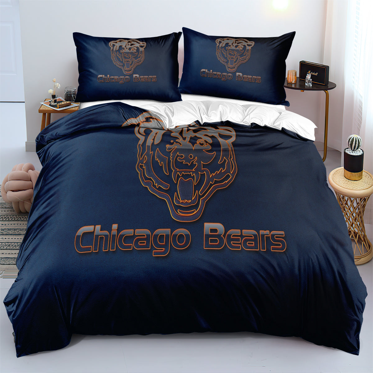 Chicago Bears Football League Duvet Cover Quilt Cover Pillowcase Bedding Set Bed Linen Home Decor