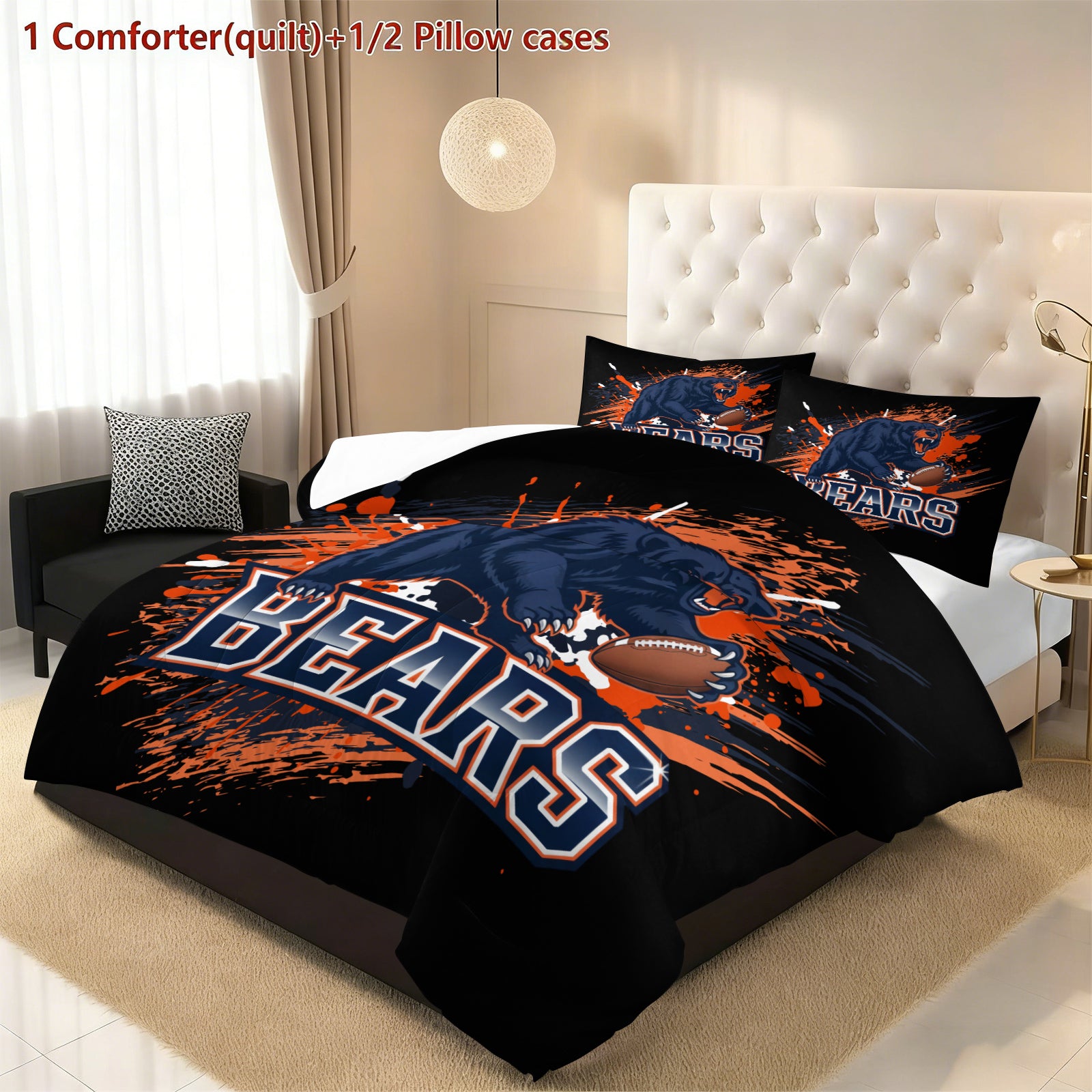 Chicago Bears Comforter Pillowcase Sets Blanket All Season Reversible Quilted Duvet