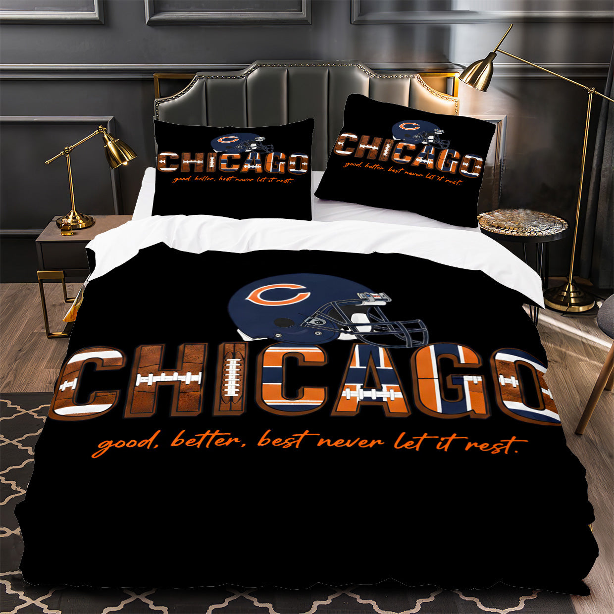 Chicago Bears Football Duvet Cover Quilt Case Pillowcase Bedding Set Without Filler