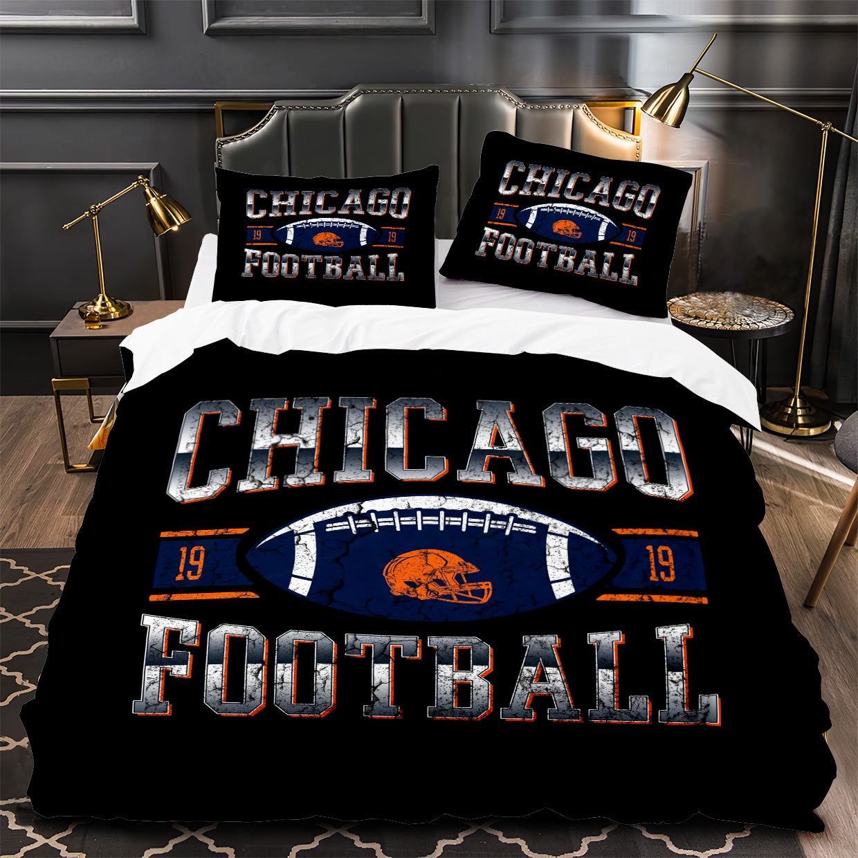 Chicago Bears Football Duvet Cover Quilt Case Pillowcase Bedding Set Without Filler