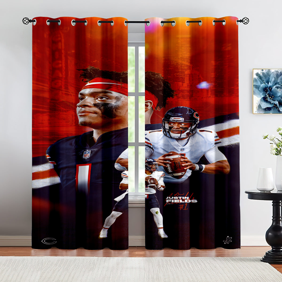 Chicago Bears Football Team Blackout Curtains Drapes For Window Treatment Set