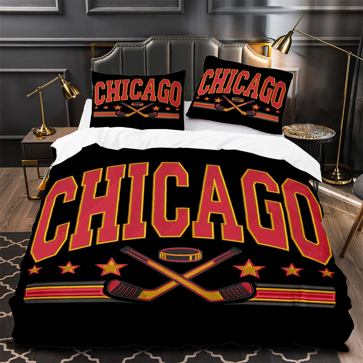 Chicago Blackhawks Hockey Duvet Cover Quilt Case Pillowcase Bedding Set Without Filler