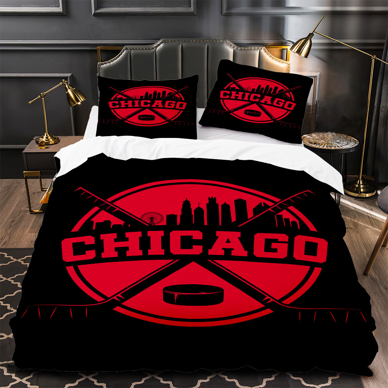 Chicago Blackhawks Hockey Duvet Cover Quilt Case Pillowcase Bedding Set Without Filler