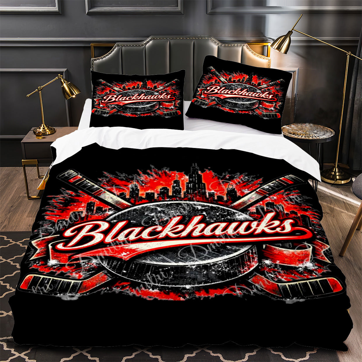Chicago Blackhawks Hockey Duvet Cover Quilt Case Pillowcase Bedding Set Without Filler