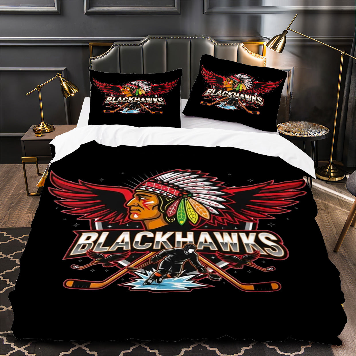 Chicago Blackhawks Hockey Duvet Cover Quilt Case Pillowcase Bedding Set Without Filler