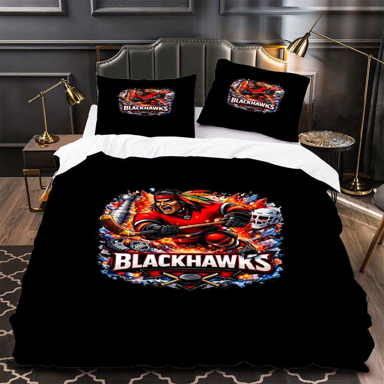 Chicago Blackhawks Hockey Duvet Cover Quilt Case Pillowcase Bedding Set Without Filler