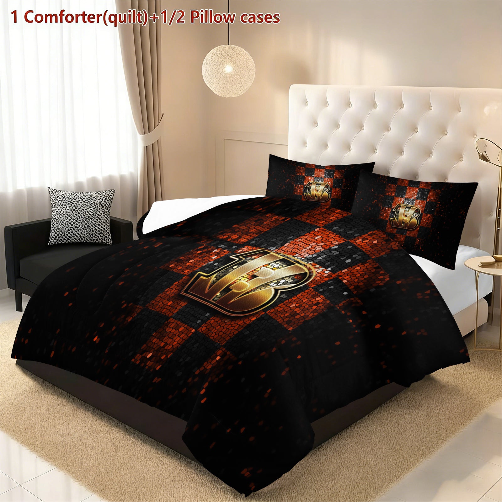Cincinnati Bengals Comforter Pillowcase Sets Blanket All Season Reversible Quilted Duvet