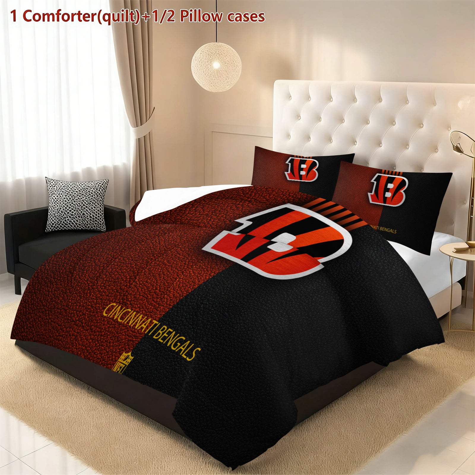 Cincinnati Bengals Comforter Pillowcase Sets Blanket All Season Reversible Quilted Duvet