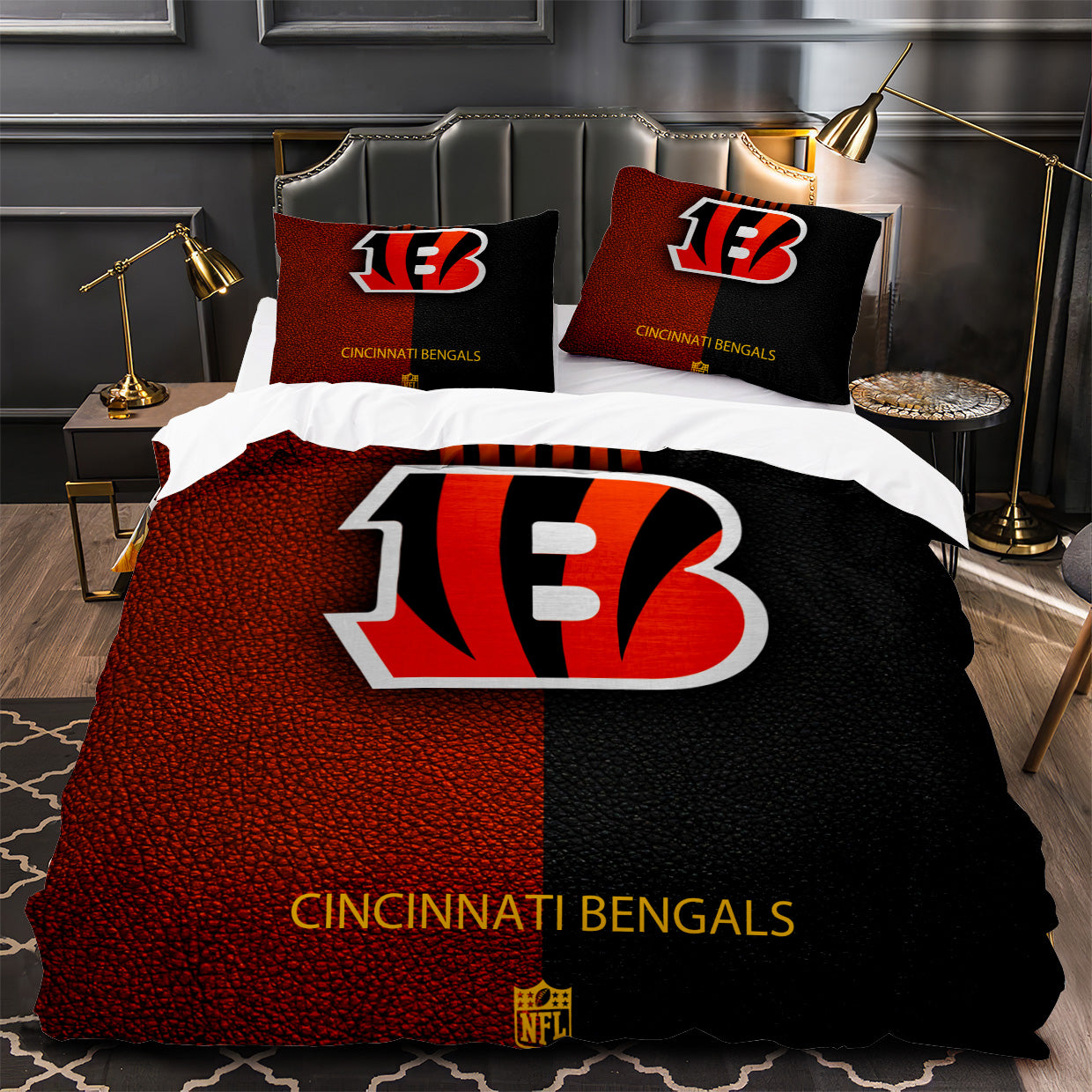 Cincinnati Bengals Football Duvet Cover Quilt Case Pillowcase Bedding Set Without Filler