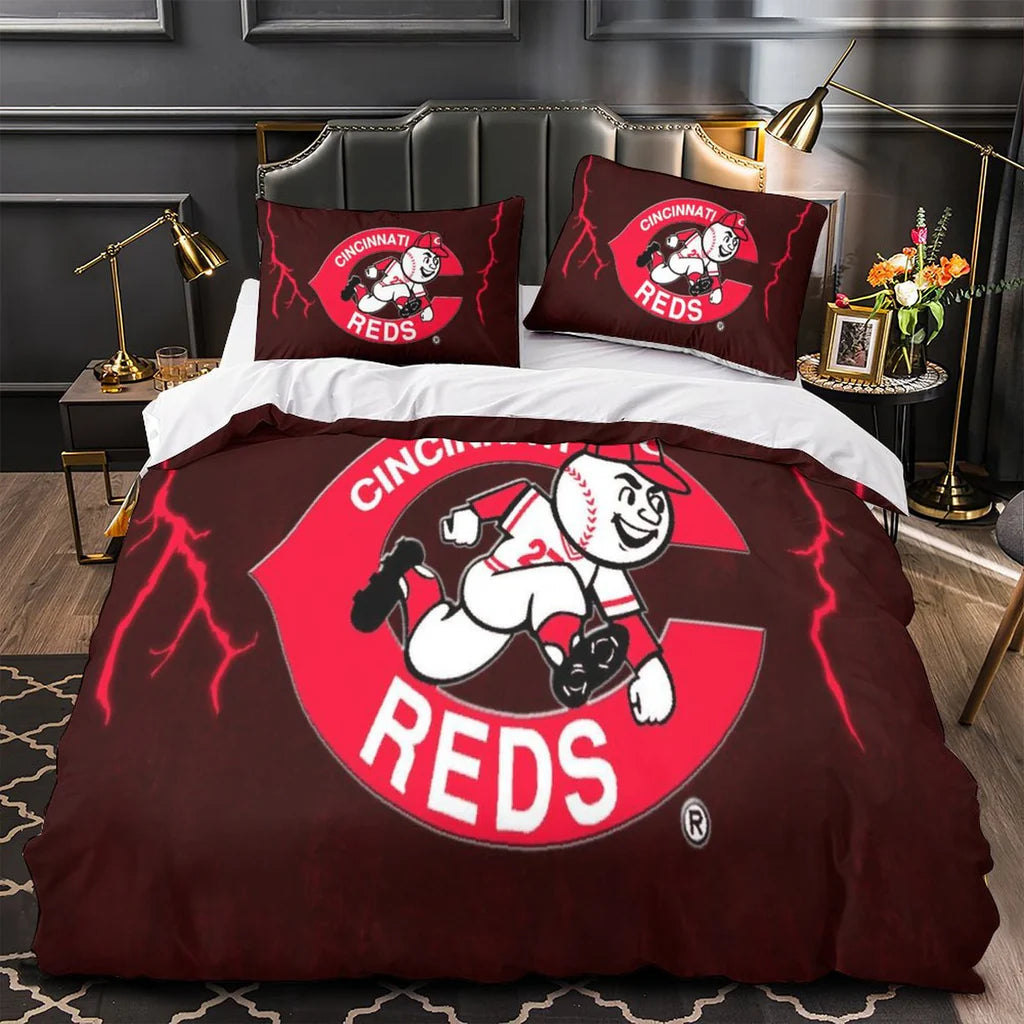 Cincinnati Reds Duvet Cover Quilt Case Pillowcase Bedding Set Without Filler