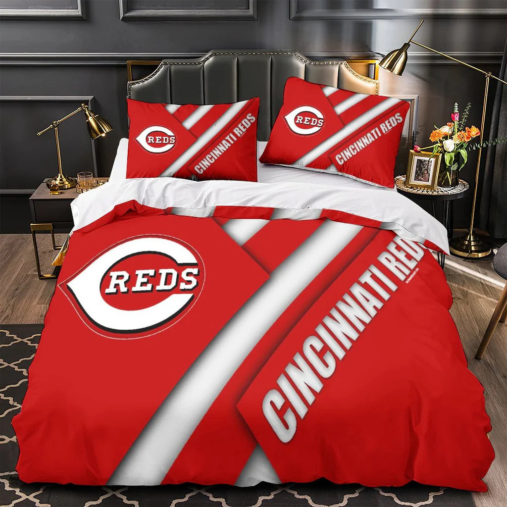 Cincinnati Reds Duvet Cover Quilt Case Pillowcase Bedding Set Without Filler