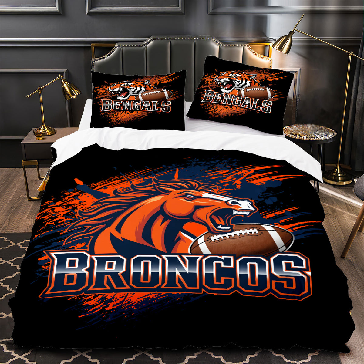 Denver Broncos Footbball Duvet Cover Quilt Case Pillowcase Bedding Set Without Filler