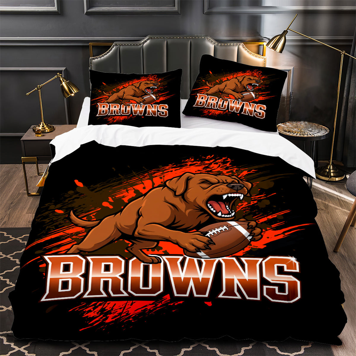 Cleveland Browns Football Duvet Cover Quilt Case Pillowcase Bedding Set Without Filler