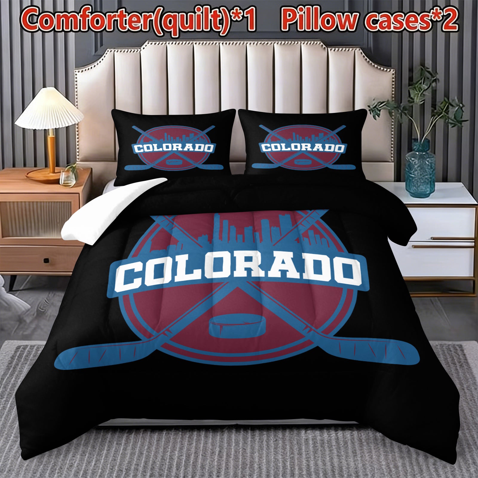 Colorado Avalanche Hockey League Comforter Pillowcase Sets Blanket All Season Reversible Quilted Duvet