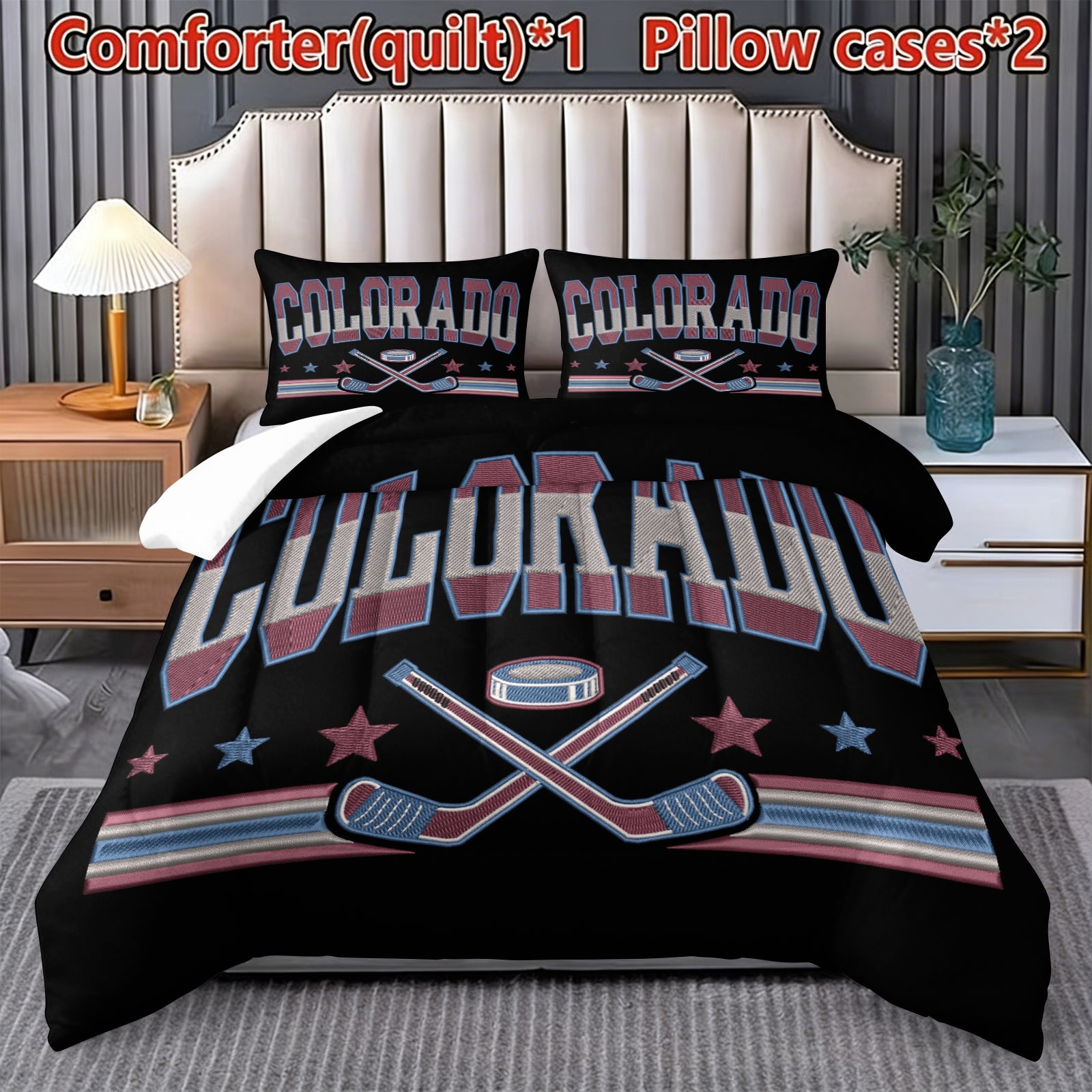 Colorado Avalanche Hockey League Comforter Pillowcase Sets Blanket All Season Reversible Quilted Duvet