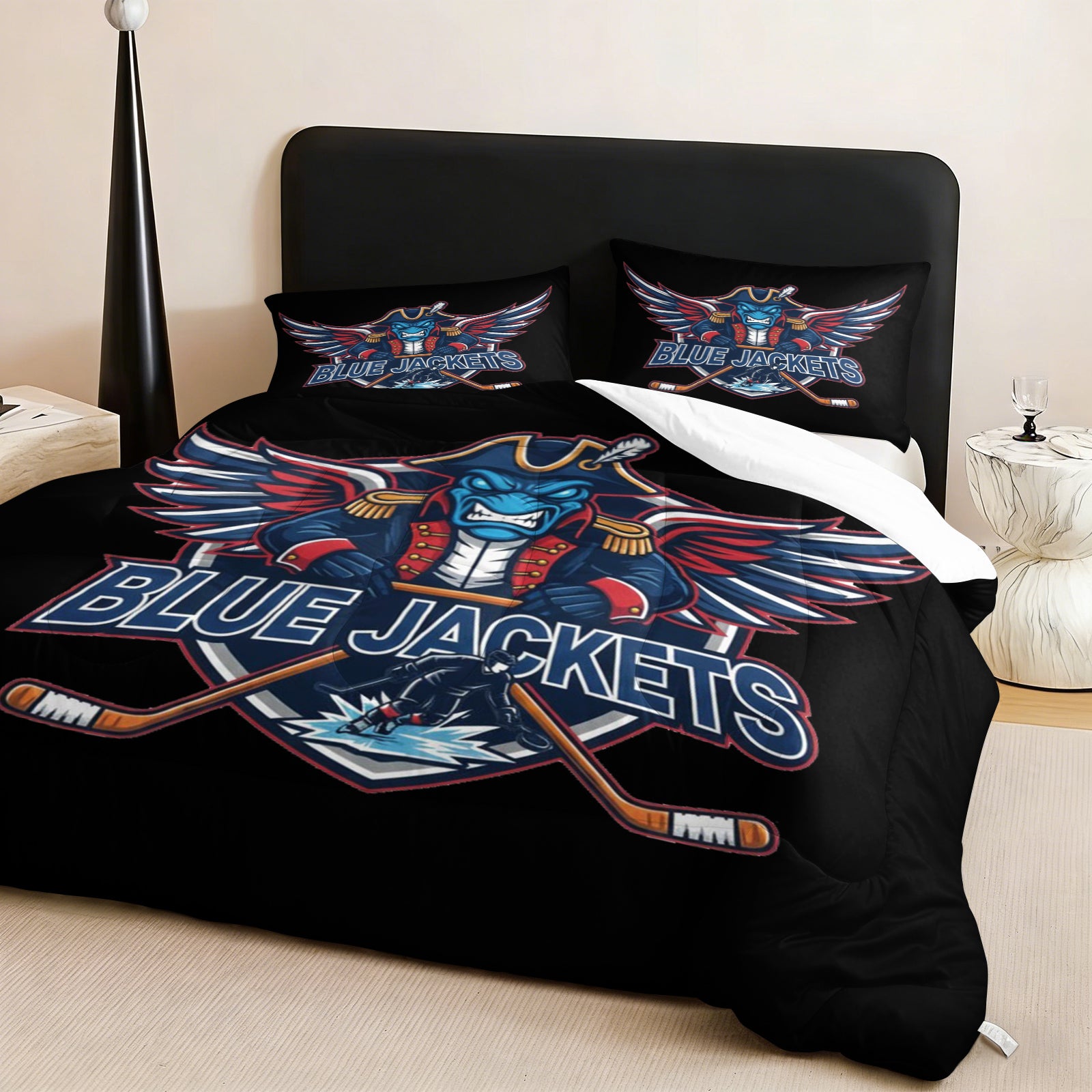 Columbus Blue Jackets Hockey League Comforter Pillowcase Sets Blanket All Season Reversible Quilted Duvet